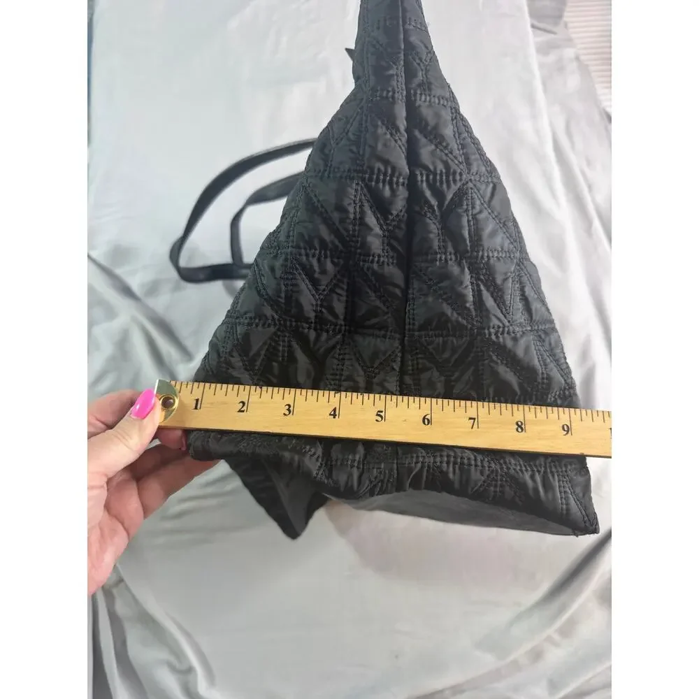 Nicole Miller New York Black Quilted Tote Bag Animal Print Lining Shoulder